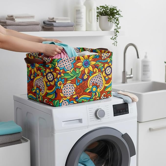 Mexican Talavera Storage Basket Waterproof Canvas Toy Storage Bin Mexican Decor - Image 6