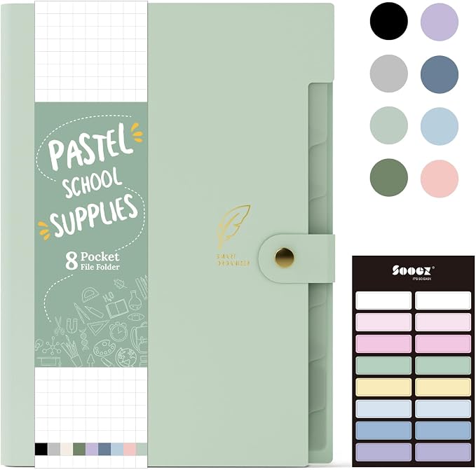 Sooez Aesthetic 8 Pocket Accordion File Organizer, Pastels Expanding File Folder by Sooez