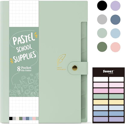 Sooez Aesthetic 8 Pocket Accordion File Organizer, Pastels Expanding File Folder by Sooez