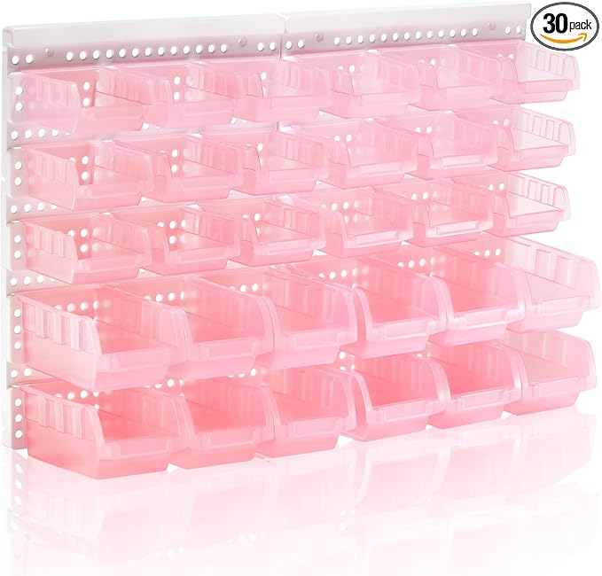 Transparent Pink Garage Organizer Bins by RIVTUNTOOLS