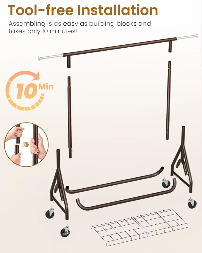 Heavy Duty Clothing Rack, Metal Clothes Rack Load 450 LBS, Rolling Coat Racks - Image 6