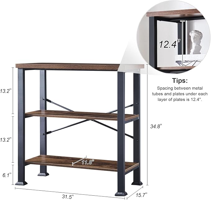 HOMBAZAAR 3 Tier Bookshelf, Rustic Brown Industrial Book Shelf, Engineered Wood - Image 2