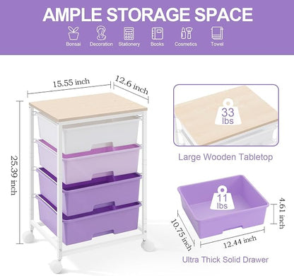Utility Cart with 4 Drawers, Rolling Storage Cart with Drawers, Storage Rolling - Image 3