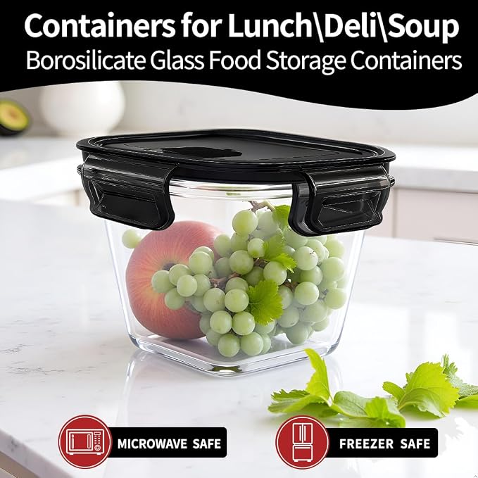 H.JSS WDJS 32oz Square Glass Food Storage Containers - Image 9