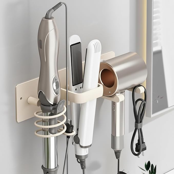 Hair Dryer Holder Wall Mount No Drill, 3 in 1 Curling Iron Holder & Flat Iron - Image 2