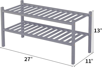 2 Tier Bamboo Shoe Rack for Closet Free Standing Wood Shoe Shelf for Entryway - Image 3