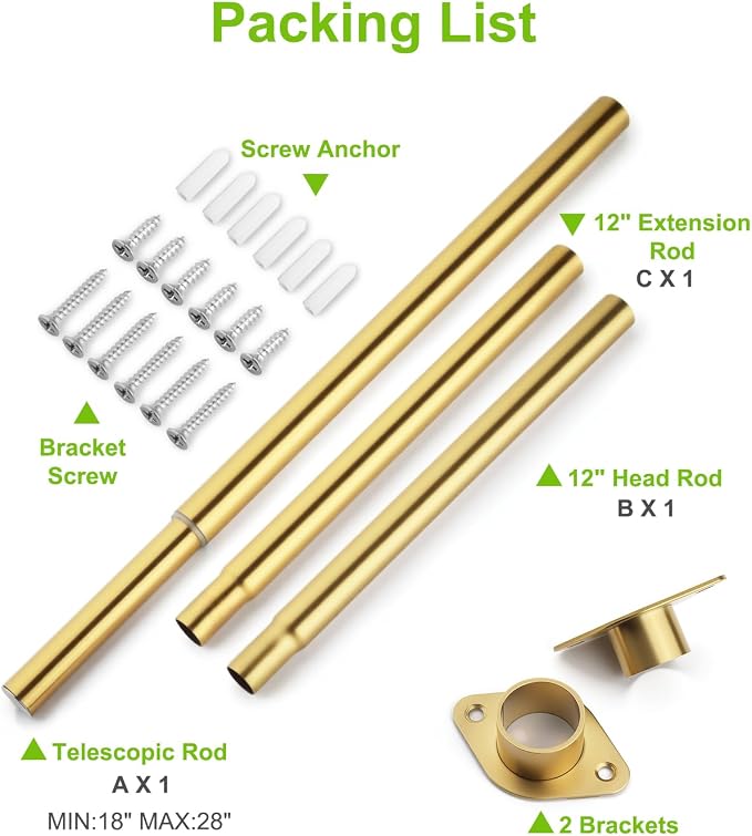 Closet Rod, Adjustable Rod for Hanging Clothes, 42 to 52 Inches Clothes Rod for - Image 6