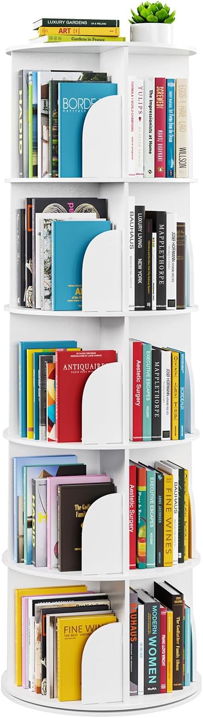SpaceAid 5 Tier Rotating Bookshelf Tower, Spinning Bookcase Lazy Susan by SpaceAid