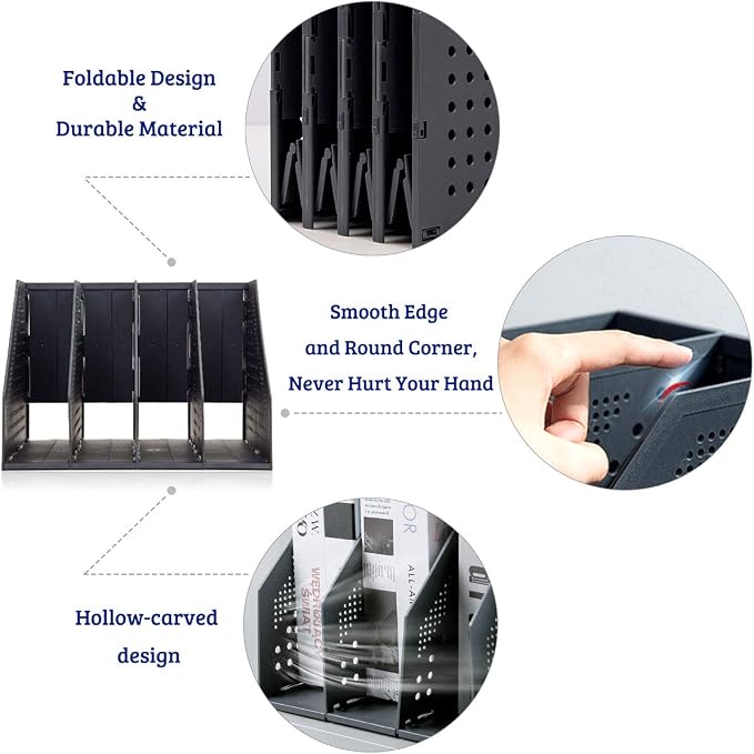 SAYEEC Collapsible Magazine Holder Plastic Desktop 4 Compartment File Rack - Image 4