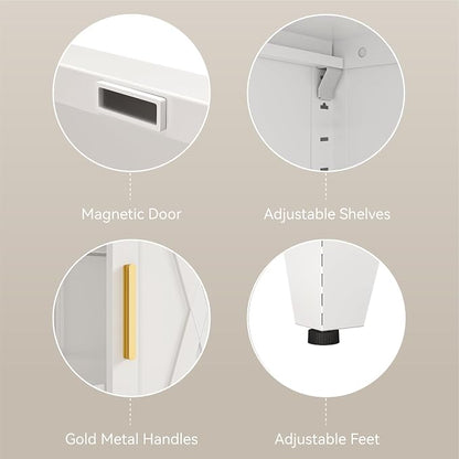 COFaR White 37" H Sliding Door Storage Cabinet, Half Open Half Closed Design - Image 7