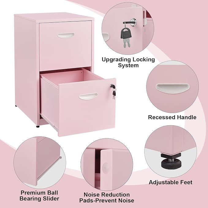 2 Drawer File Cabinet with Lock, Metal Vertical File Cabinets, Steel Light Duty - Image 6