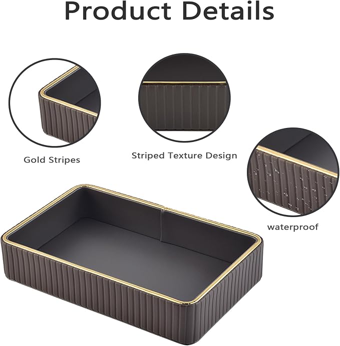 PU Leather Valet Tray, Desk Organizer Tray Nightstand Organizer Trinket Dish - Image 8