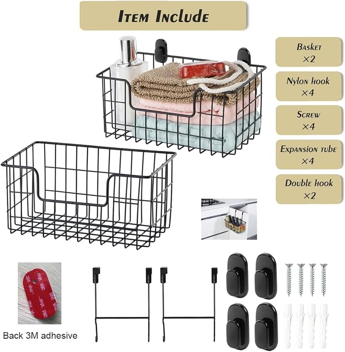 JUNCHU CHERRY Wire Storage Basket 2 Packs, Wall Mounted Kitchen Bathroom - Image 4