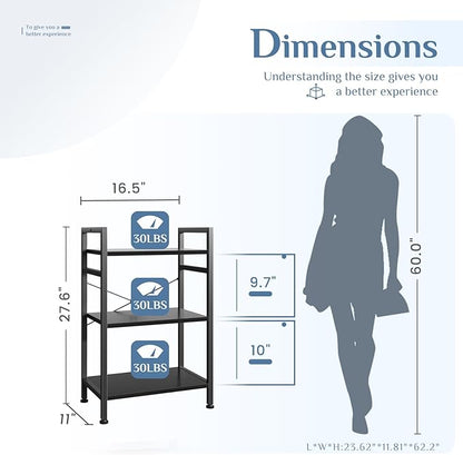 DUMOS 3 Tier Bookshelf, Home Office Bookcase Shelf Storage Organizer | Free - Image 3