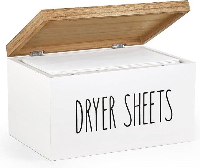 Dahey Dryer Sheet Holder with Lid Wooden Laundry Sheet Container Dispenser by Dahey