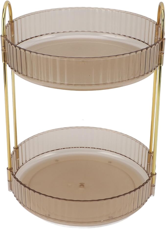 Makeup Organizer Rack 2 Tier 360 Deg Rotation Space Saving Cosmetic Countertop by Rushbom