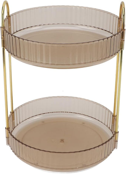 Makeup Organizer Rack 2 Tier 360 Deg Rotation Space Saving Cosmetic Countertop by Rushbom