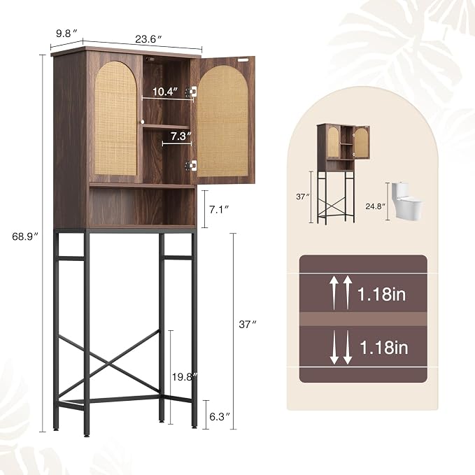 Befrases Rattan Toilet Storage Cabinet, Over the Rack Wood Cabinet - Image 2