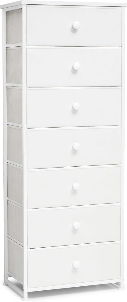 Fabric Dresser for Bedroom, 7-Drawer Tall Vertical Storage Tower | Wooden Top by CrestliveProducts