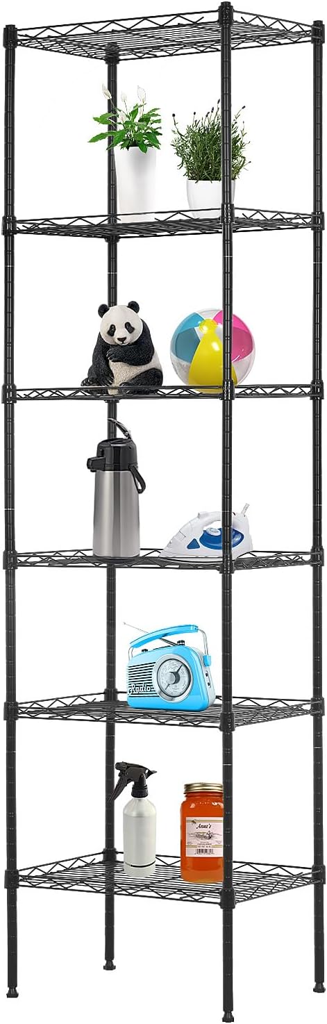 PayLessHere | 6-Tier Wire Shelf | 17"x12"x64" | Black | Adjustable Racks | by BestOffice