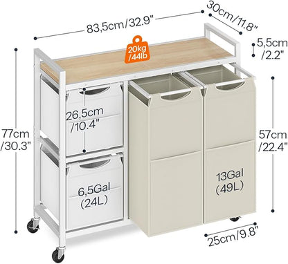 HOOBRO Laundry Sorter with 4 Section, 39 Gal. Laundry Hamper with Wheels - Image 3