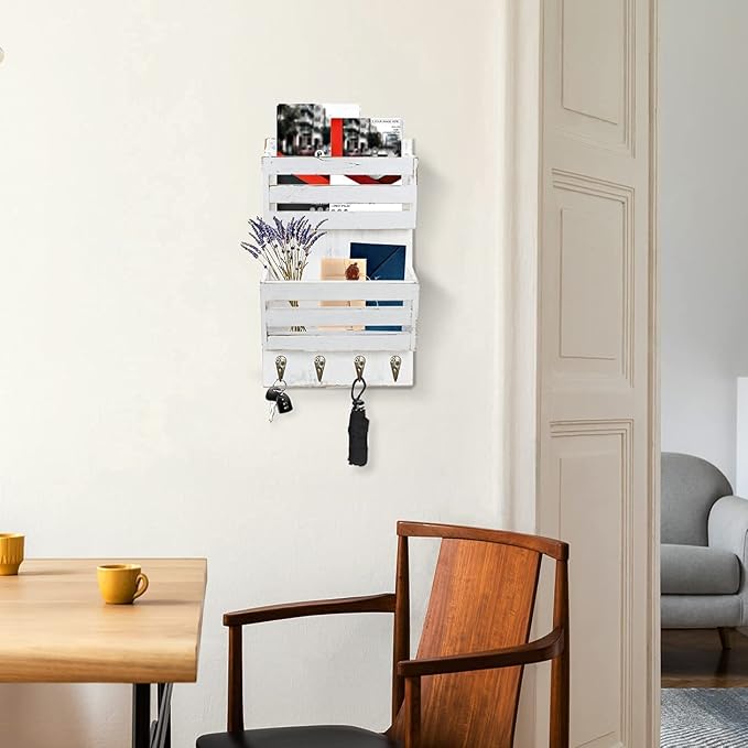 Unistyle Mail Holder with Key Hooks Mail Organizer Wall Mount Hanging Mail - Image 5