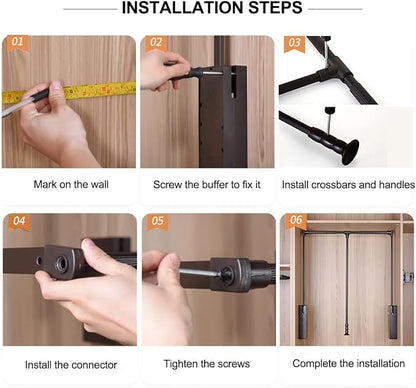 Pull Down Closet Rod for Hanging Clothes, Retractable Wardrobe Hanger for - Image 7