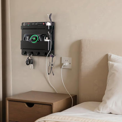 Bedside Wall Shelf with Glasses Hooks ，Adhesive Bedside Organizer Wall Mount - Image 2