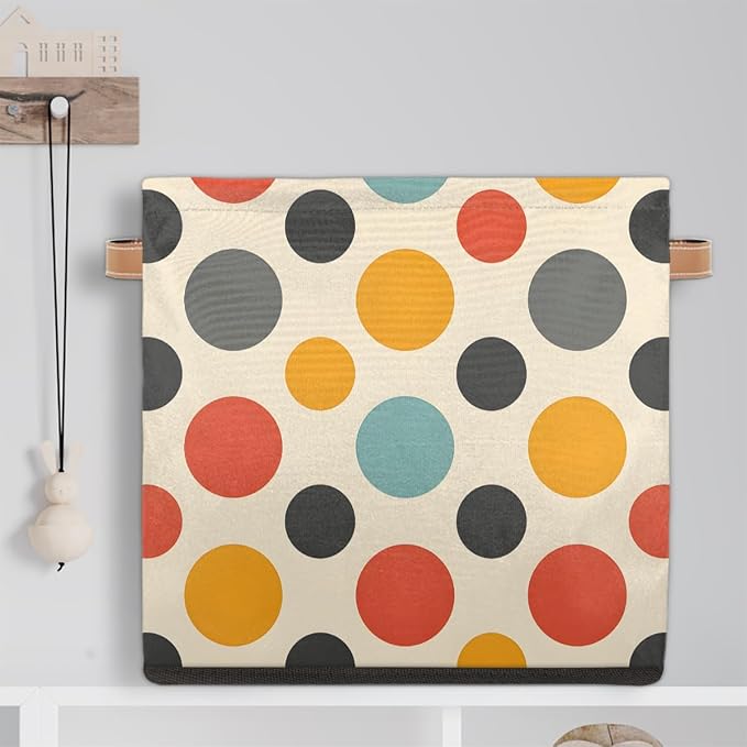 TropicalLife 13x13x13 Inch Large Fabric Storage Cube Vintage Polka Dots - Image 6