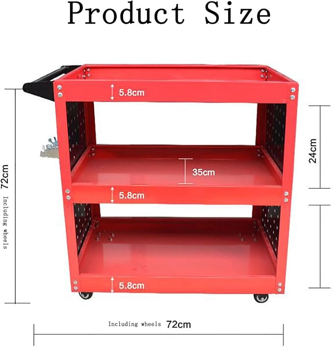 ICEMOB Red, 3 Tier Rolling Tool Cart Mobile Work Table, Garage Tool Organizer - Image 7