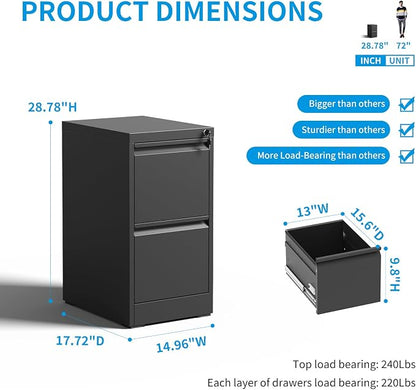 2 Drawer File Cabinet, Metal Vertical Filing Cabinet - Image 3
