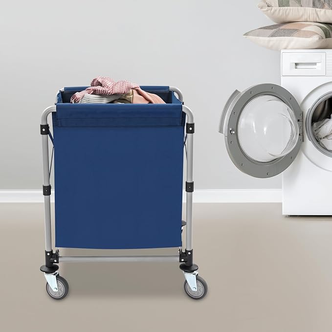 Commercial Laundry Cart with Wheels, Folding Laundry Hamper Cart, Heavy Duty - Image 8