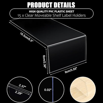 Containlol 15 Pieces Clear Shelf Label Holders Moveable Shelves Tags Moveable - Image 2