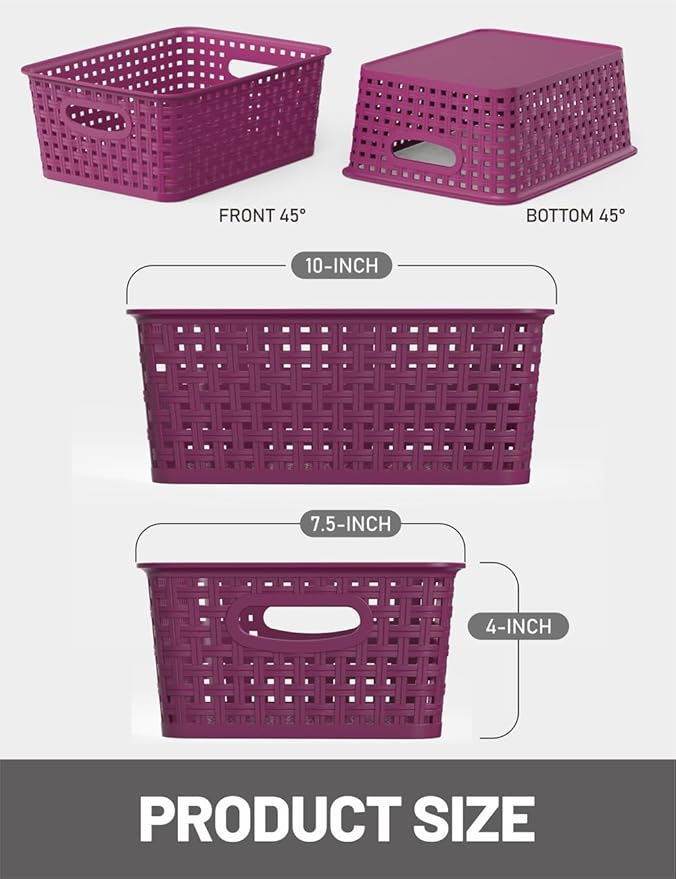 WYT 6-Pack Plastic Small Shelf Storage Weave Baskets Organizing - Image 2