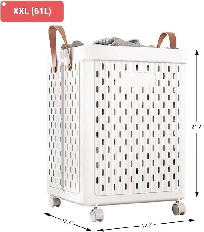 UAK Laundry Basket with Wheels, Collapsible Plastic Laundry Hamper with Handle - Image 2