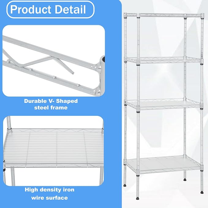 PayLessHere | 4-Tier Wire Shelf | 18"x12"x44" | Chrome | Adjustable Racks | - Image 4