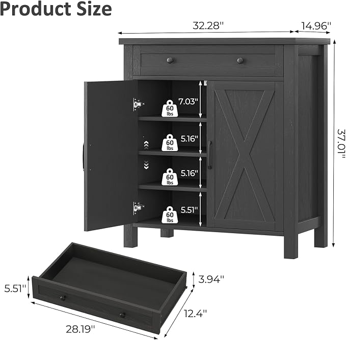 Farmhouse Shoe Storage Cabinet, 5-Tier High Boots Organizer - Image 2