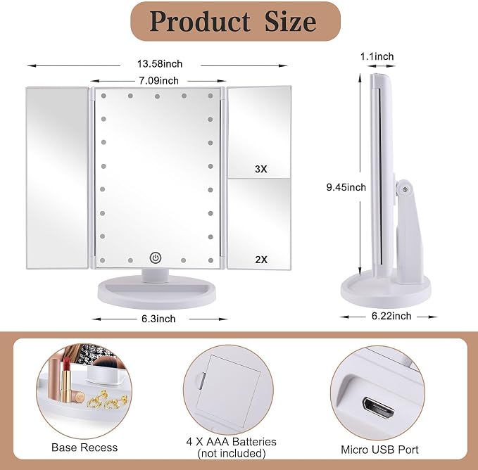deweisn Floor Mount Tri-Fold Lighted Vanity Mirror - Image 5