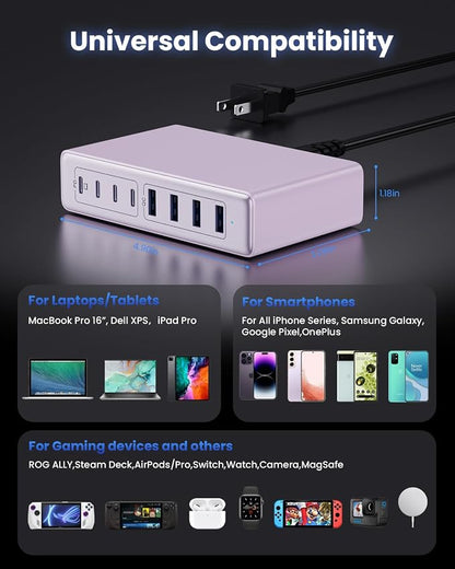 200W USB C Charger Block, GaN IV Charging Station 8 Ports, QC4.0 Fast Charging - Image 4