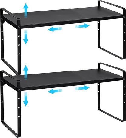 Set of 2 Expandable Cabinet Shelf Organizer, Stackable Kitchen Countertop by X-cosrack