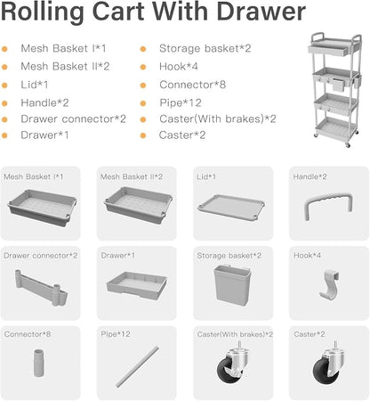Sorgion 4 Tier Rolling Cart Organizer, Art Craft Diaper Bedside Snack Laundry - Image 7