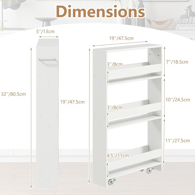 Slim Rolling Storage Cart, 4 Tier Narrow Kitchen Cart - Image 6