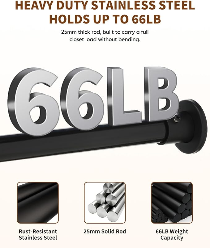 Closet Rods for Hanging Clothes, 18-92 Inch Stepless Adjustable Closet Rod - Image 4
