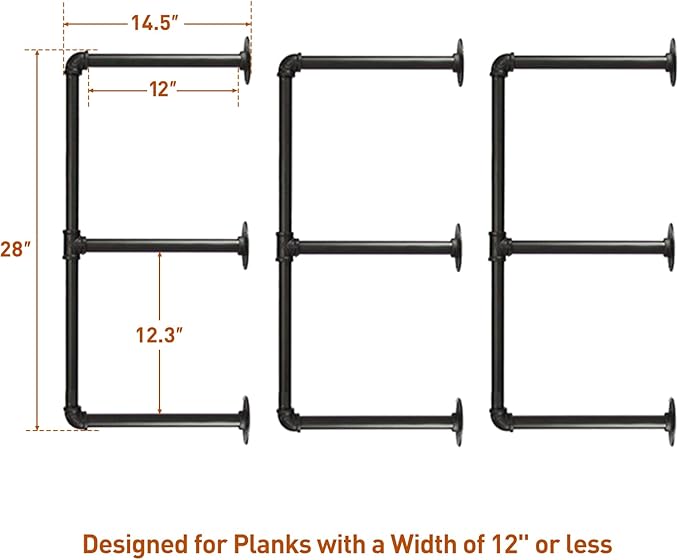 HITOMEN Industrial Iron Pipe Shelves, 3 Set 3-Tier, DIY Open Bookshelf Bookcase - Image 3
