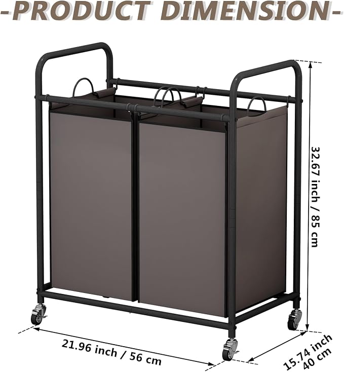 SUOERNUO Laundry Hamper Basket 2 Bag Laundry Sorter Cart - Image 5