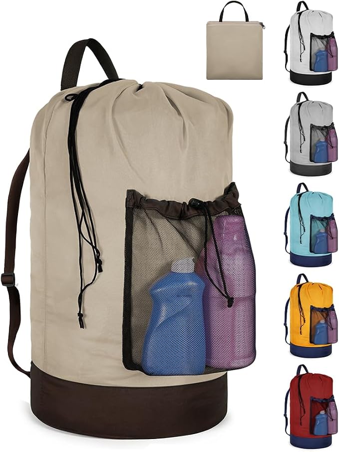 Laundry Bag with Shoulder Straps and Mesh Pocket Laundry Backpack Large by CATOTEL
