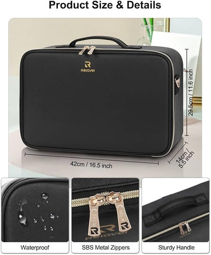 Relavel Large Makeup Case With LED Mirror, 16.2" Cosmetic Vanity Case with 3 - Image 2