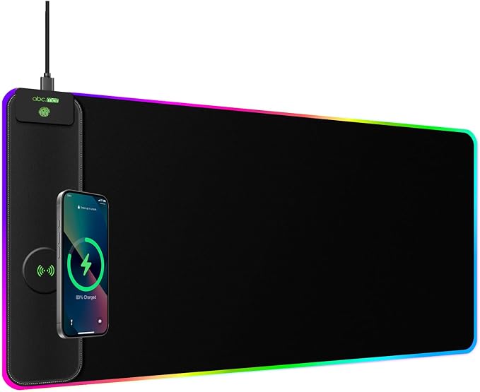 Magnetic Wireless Charging RGB Mouse Pad, 31.5'' x 11.8'' Large LED Gaming Desk by abcmat