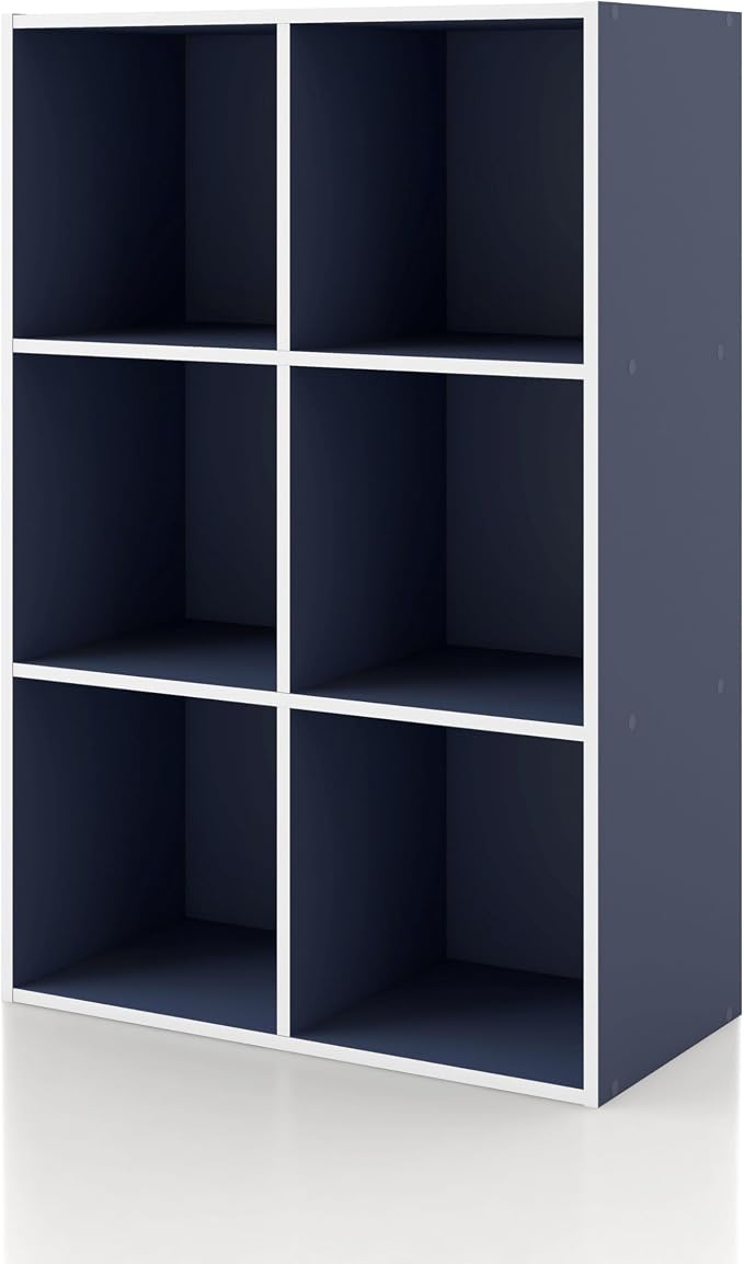 Homes: Inside + Out Apexa 6-Cube Storage Organizer Shelves, Stackable Wood by HOMESInsideOut
