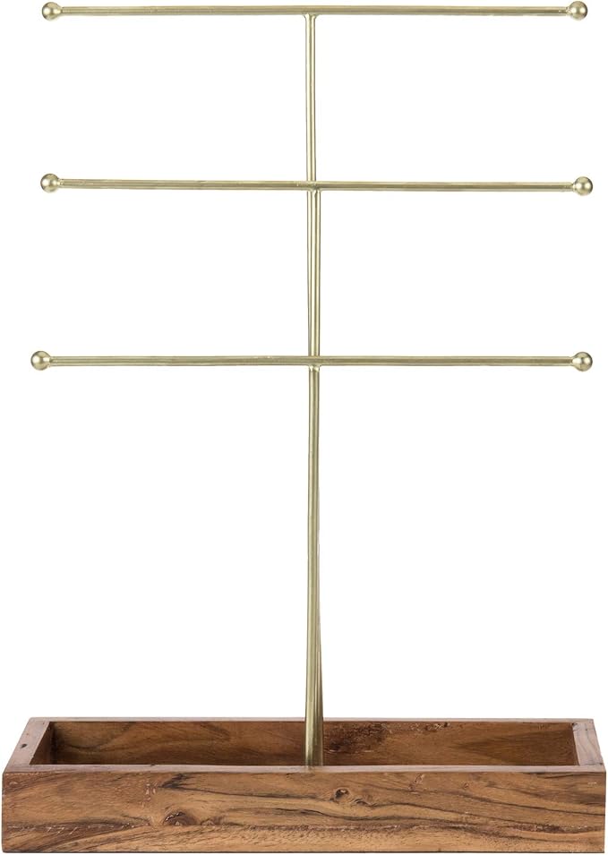 MyGift Handmade 3-Tier Brass Metal Jewelry Tree Organizer Stand and Ring Tray - Image 7